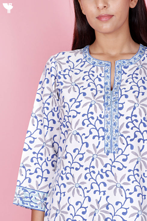 Bizzy Lizzy Kurta And Pant Set With Kota Dupatta In Block Print